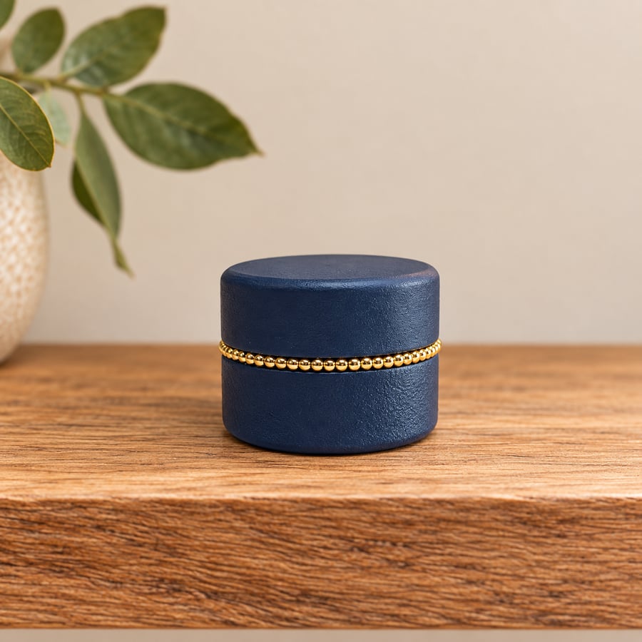 Navy Blue & Gold Beaded Trinket Box