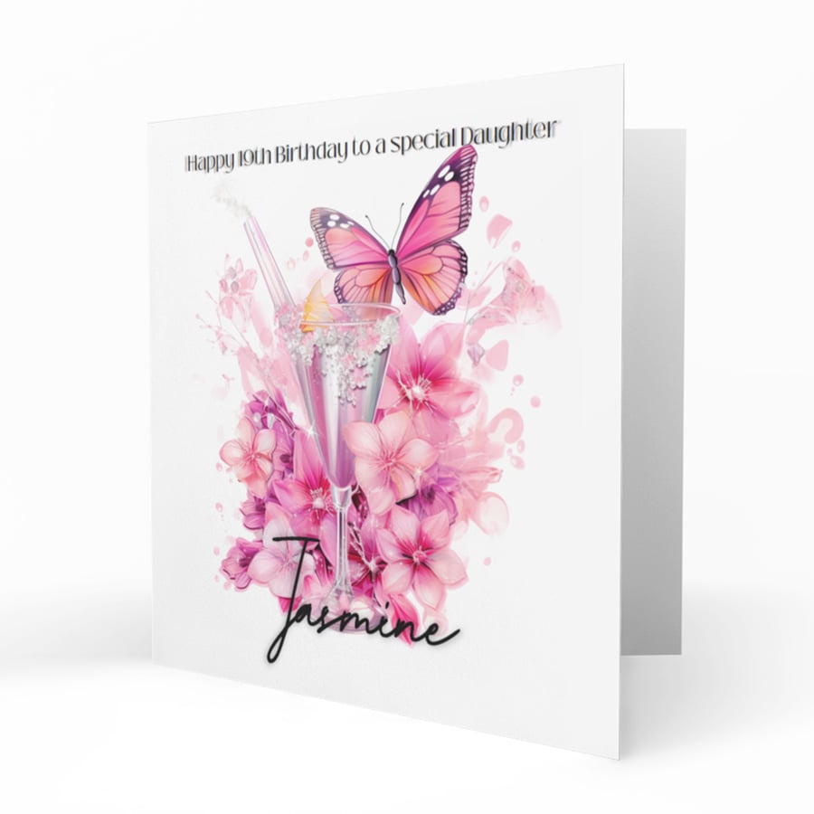 Personalised Birthday Card, Female, Floral, Cocktail, Daughter C200
