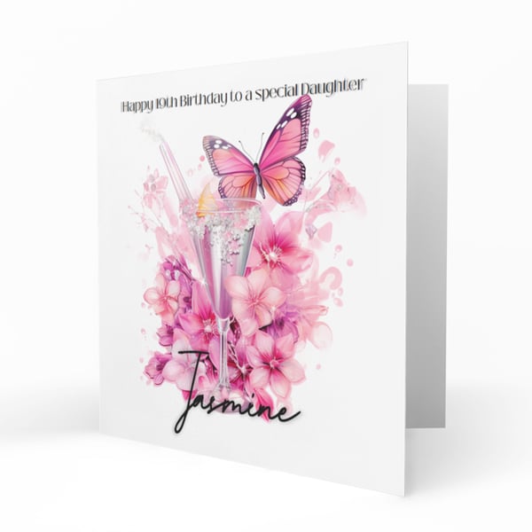 Personalised Birthday Card, Female, Floral, Cocktail, Daughter C200