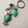 Turquoise Howlite and Black Glass Beaded Tibetan Silver Owl Keyring   KCJ1252