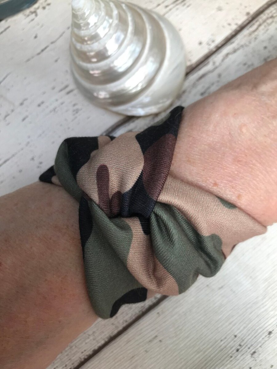 Camouflage tattoo cover up, wrist cover up army colours, cuff bracelet over 
