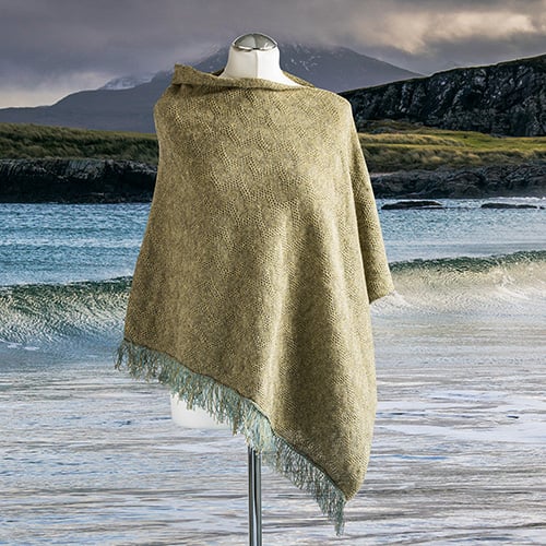Merino Textured Waves Asymmetric green meange poncho