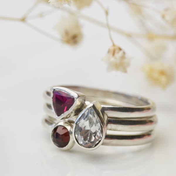 Birthstone stacking ring set