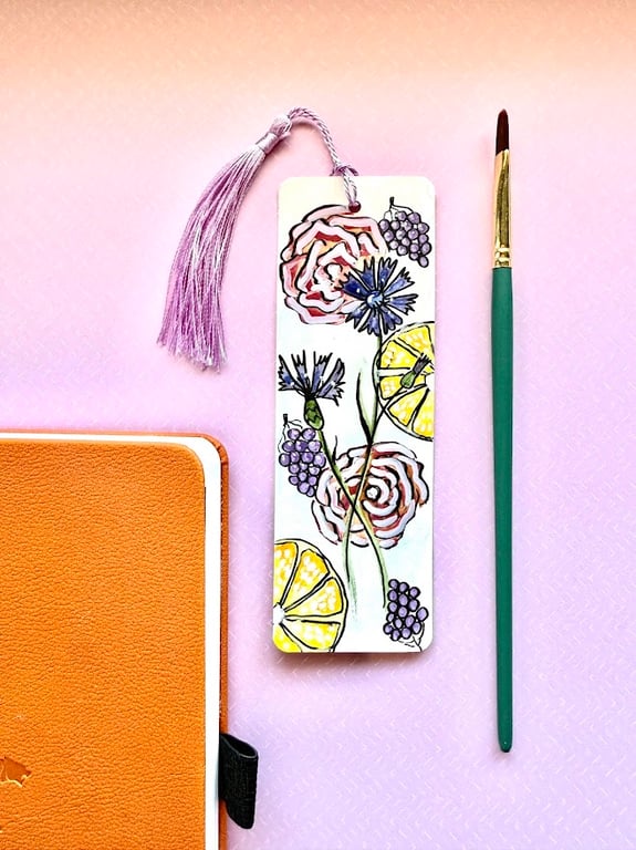 Watercolour floral bookmark, handpainted 