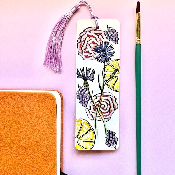 Watercolour floral bookmark, handpainted 