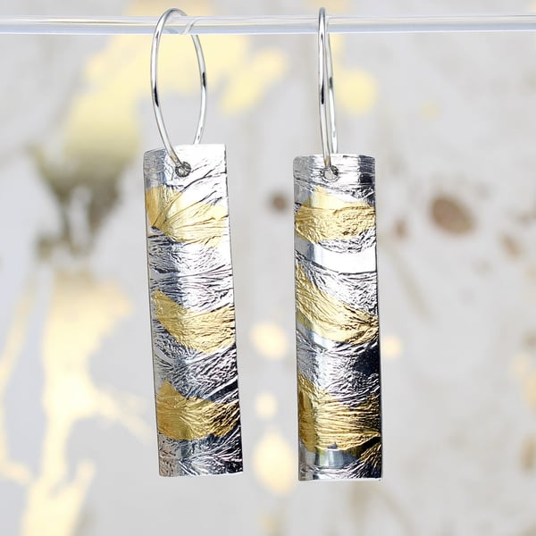 Keum boo earrings, small razor shell, silver and gold, drop, seaside, shells