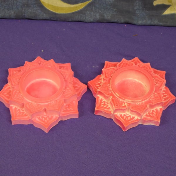 Small Lotus Flower Pink Tealight Holder - Handmade Stonecast