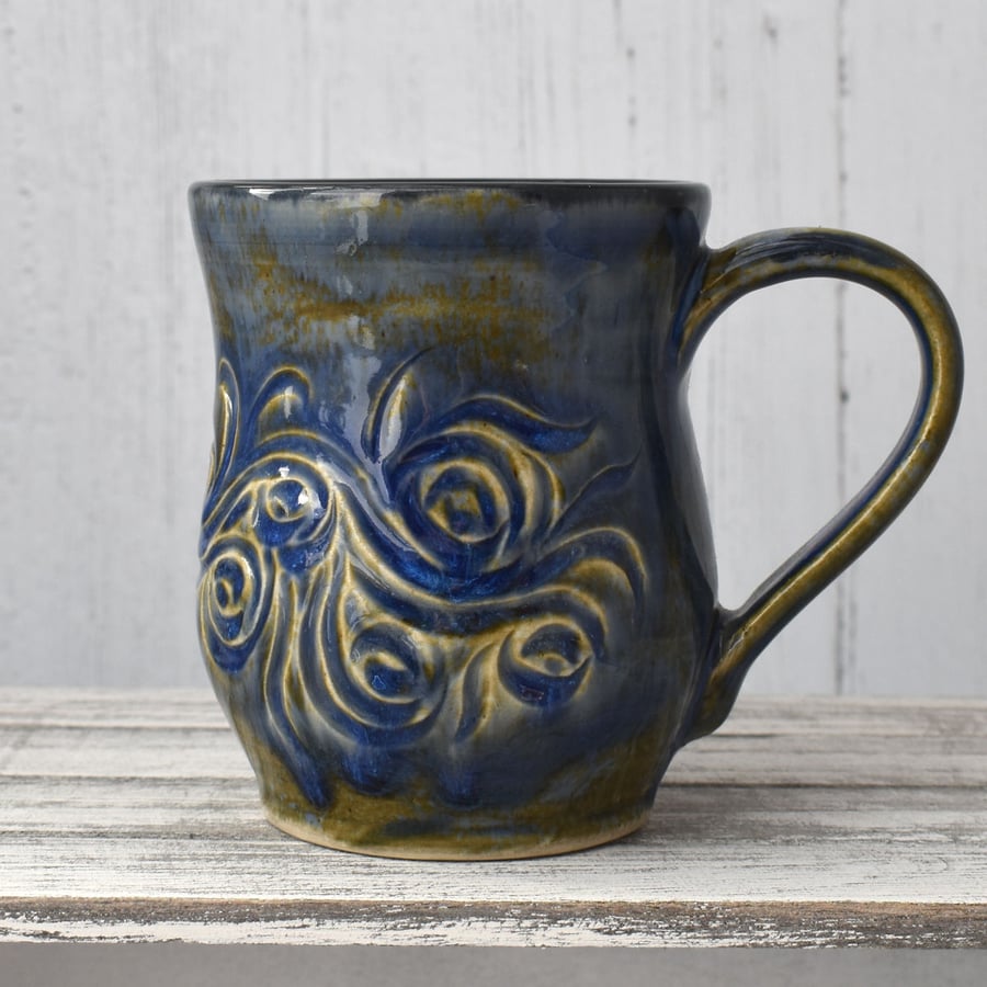 18-56 Brown and Blue Ceramic Stoneware Mug (UK postage included)