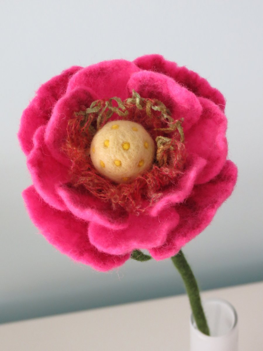 Merino Wool Needle Felted Peony Flower-Single Stem