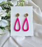 Hot Pink Acrylic Teardrop Earrings - Gold Mirror Disc Dangles