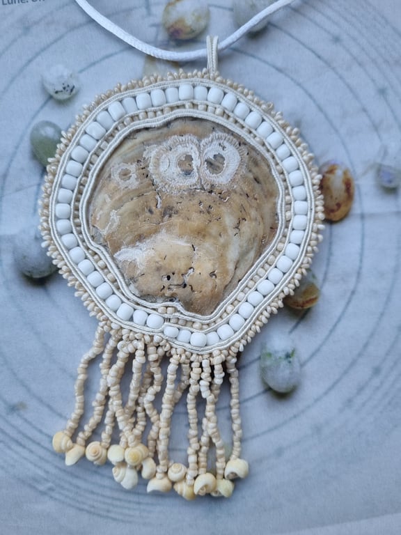 Still and Moving – Sea Shell Amulet with Beads, Soutache and Tiny Shells