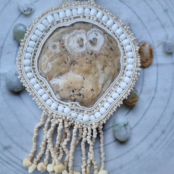 Still and Moving – Sea Shell Amulet with Beads, Soutache and Tiny Shells