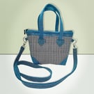 Eco-Friendly Denim & Houndstooth Padded Handbag with detachable Crossbody Strap