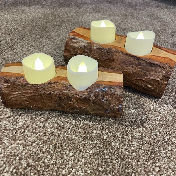 Wooden, Rustic, log, candle holder