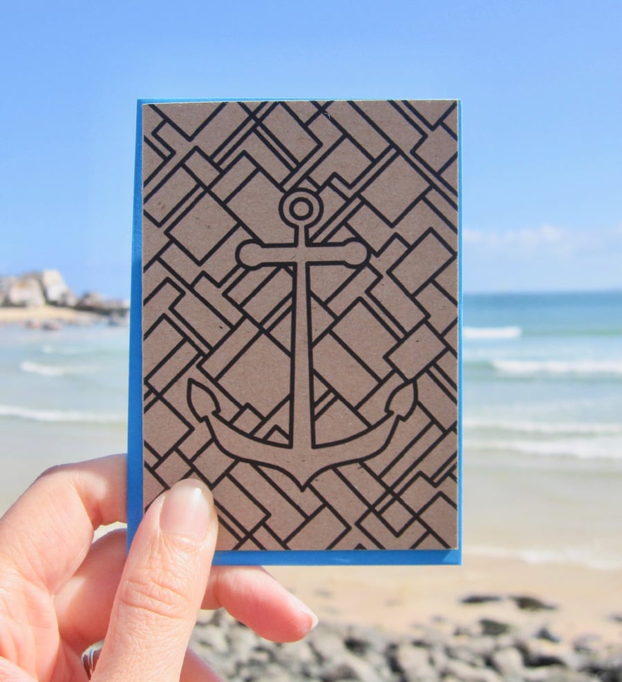Anchors aweigh! mini greetings card in black or white