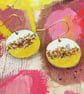 Copper Textured Dangle Earrings in Yellow and White with Glass Sprinkles - Image 4