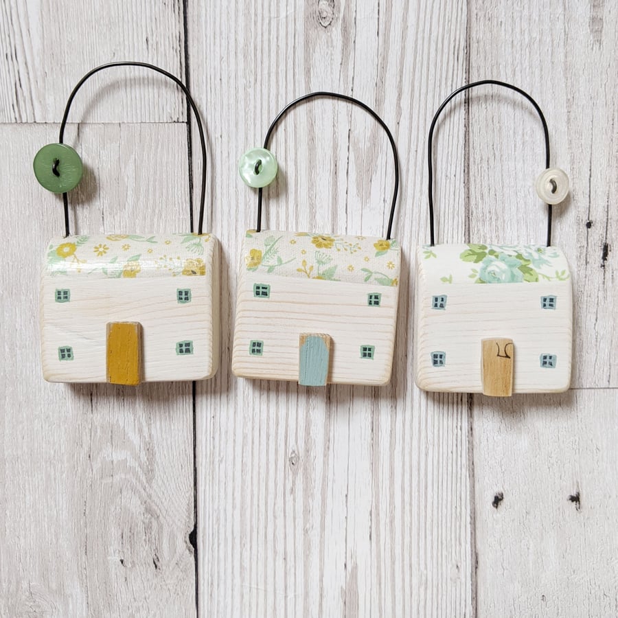Little Painted Wooden Hanging House with Button