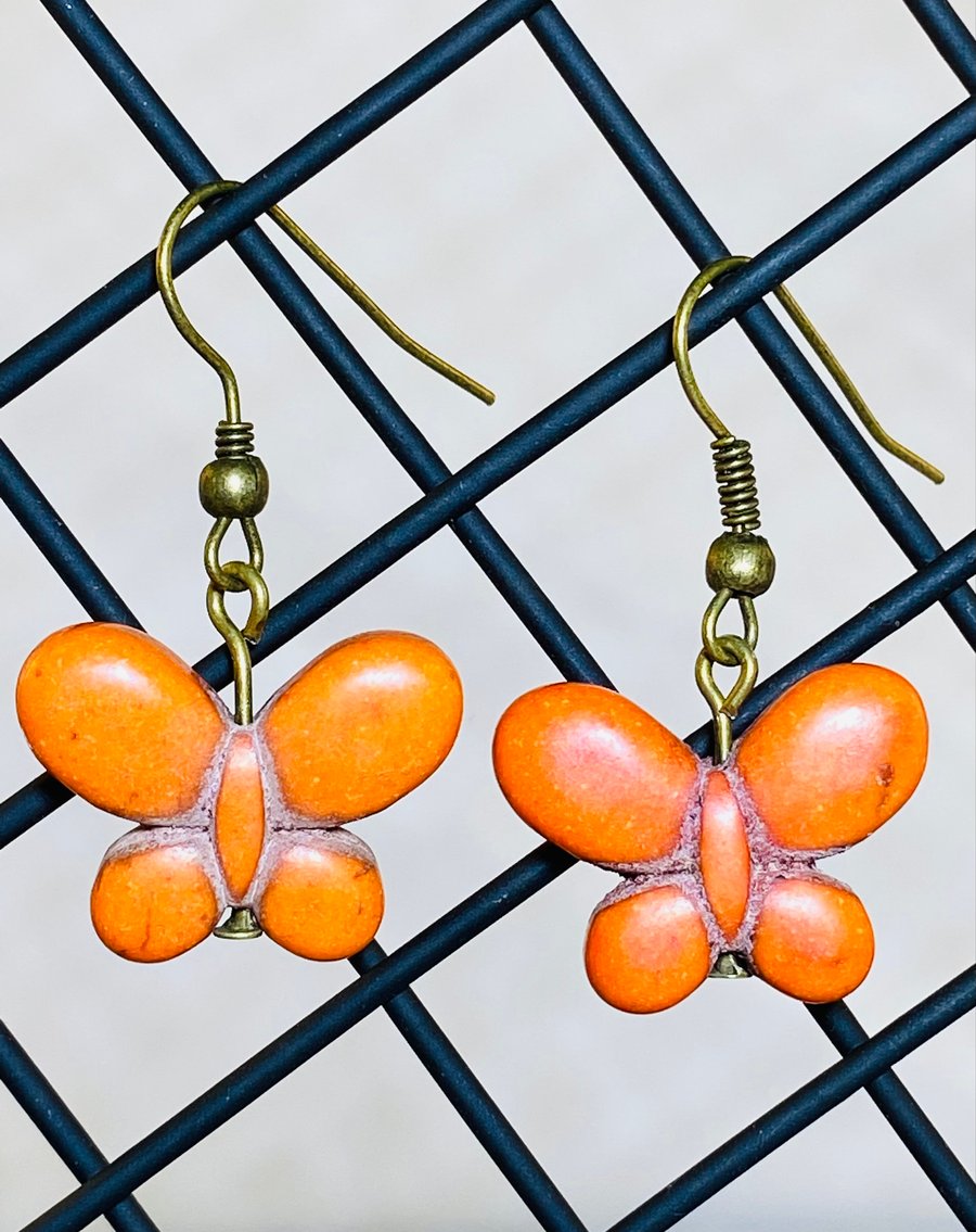 Orange butterfly earrings 