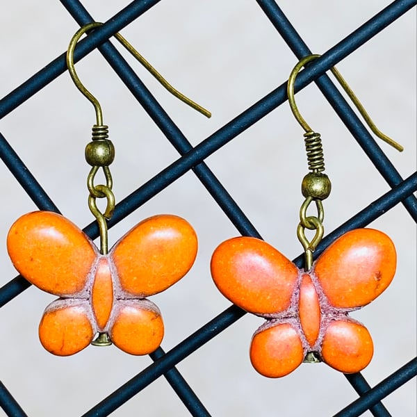 Orange butterfly earrings 