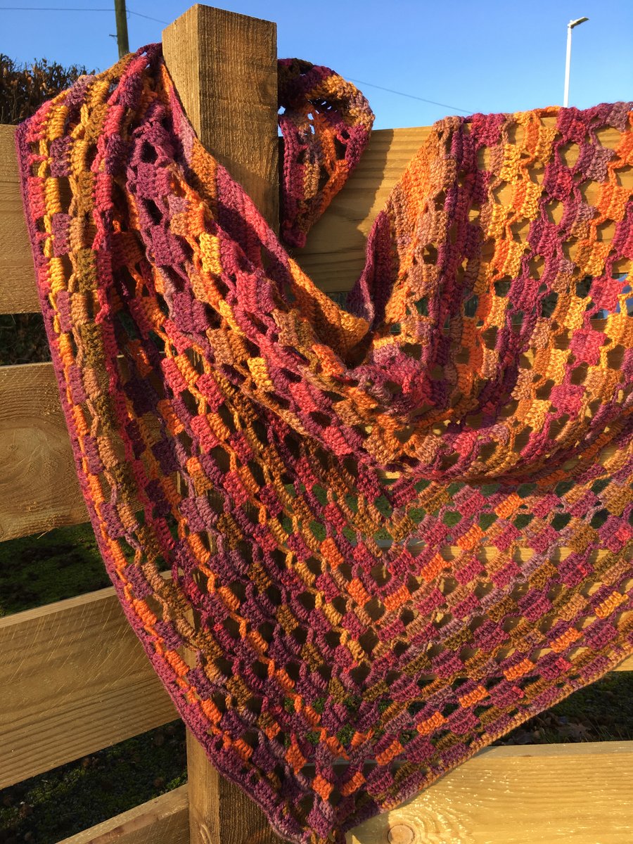 Handmade triangular shawl in Autumn colours soft wool mix yarn
