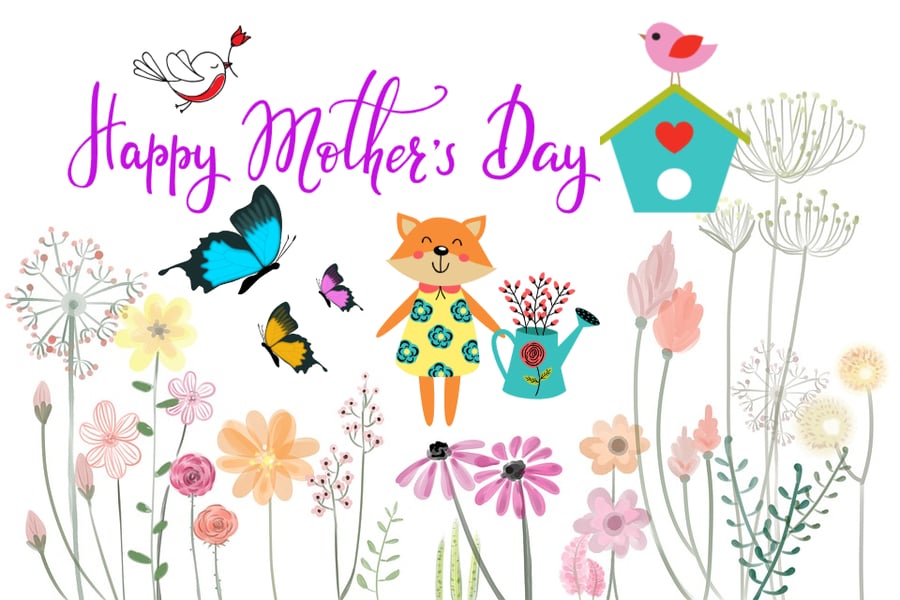 Happy Mother's Day Fox & Butterflies Card A5