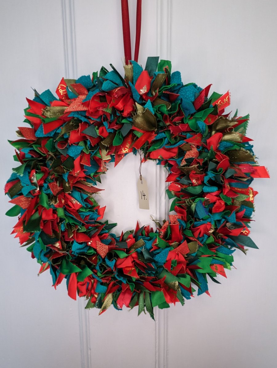 small Christmas Handmade Upcycled Guilt Free Wreath xmas colour mix