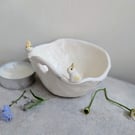 Handmade tealight with 2 tiny bunnies, heart & pawprints. Wedding gift