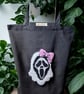 Handmade Sparkle Ghostface Punch Needle Tote Bag,Pink Bow Horror Tote Bag