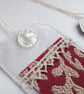 3 Gift Tags - red and gold vintage silk and lace, reclaimed curtain textiles  - Image 5