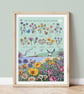 Nature Guide to British Coastal Wildflowers Wall Art Print A4 Unframed 
