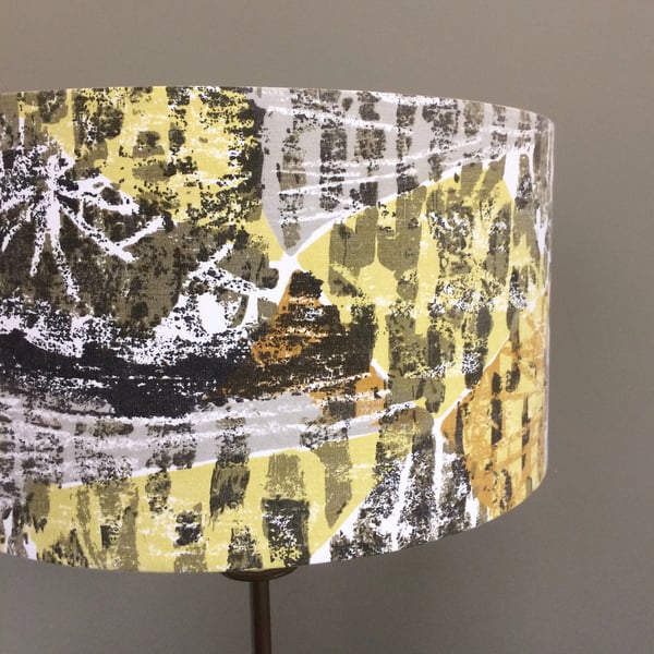 Abstract David Whitehead Mid Century Grey Yellow 50s  Vintage Fabric lampshade 