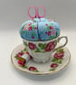 Vintage Royal Vale Roses Teacup Pin Cushion and Sewing Set  (1)