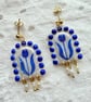 Delft Blue Tulip Rice Pearl Dangle Earrings - Image 2