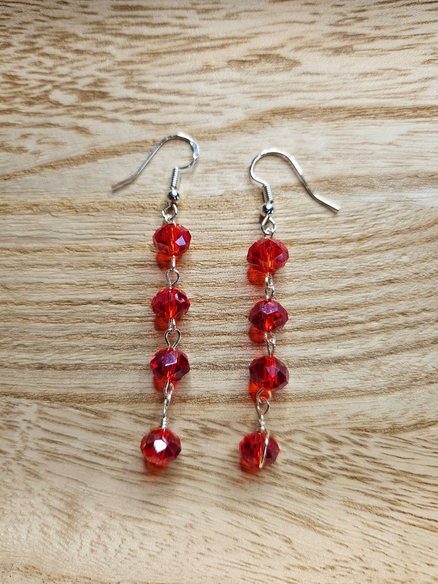 Red Beaded Dangle Earrings 