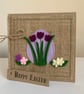 Easter greeting card with purple flowers. Handmade from wool felt. - Image 2