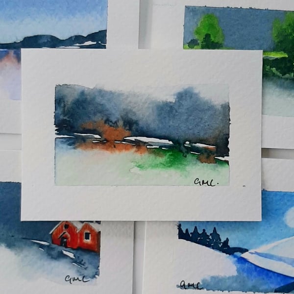 Handpainted ACEO Trading Card Of an Abstract Landscape. Small Painting