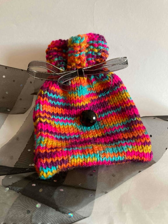 Multi coloured knitted gift bag