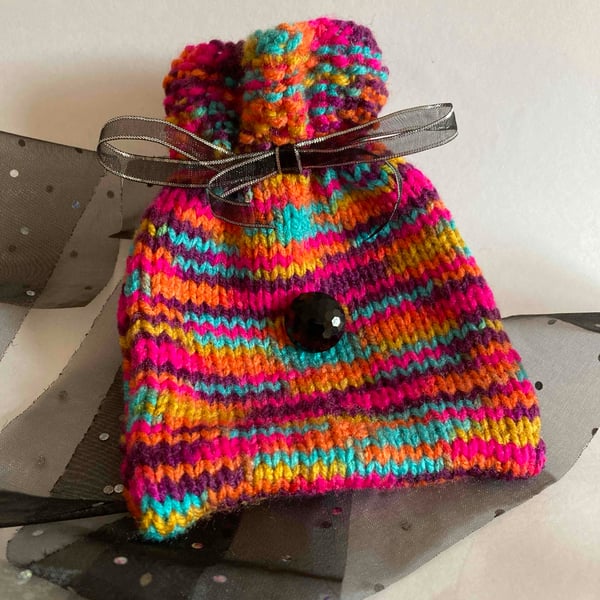 Multi coloured knitted gift bag
