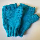 Fingerless Child Mittens Gloves in Turquoise Knitted