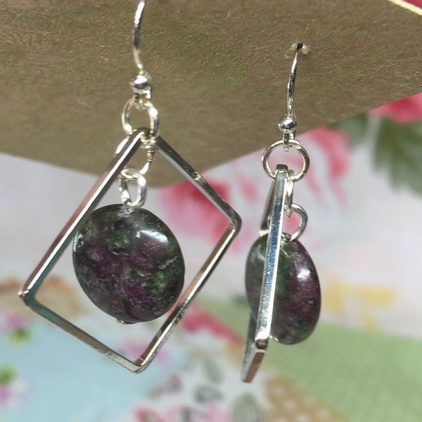 Ruby Zoisite square hoop earrings