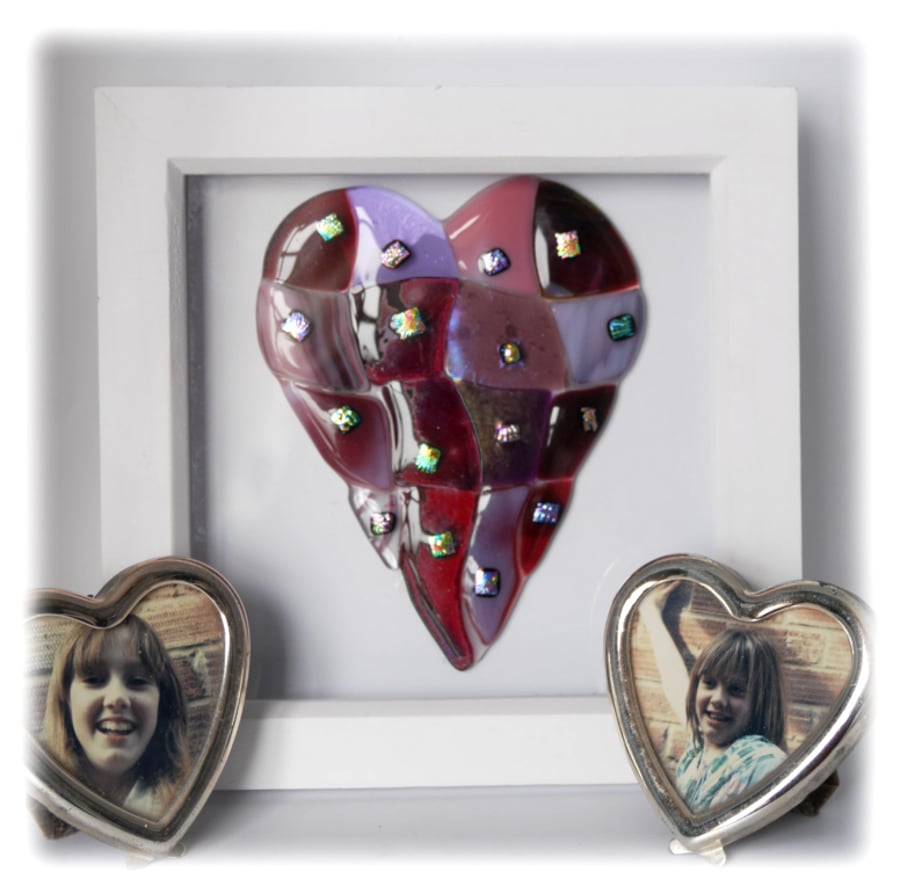  Patchwork Heart in Box Frame Fused Glass Picture 002