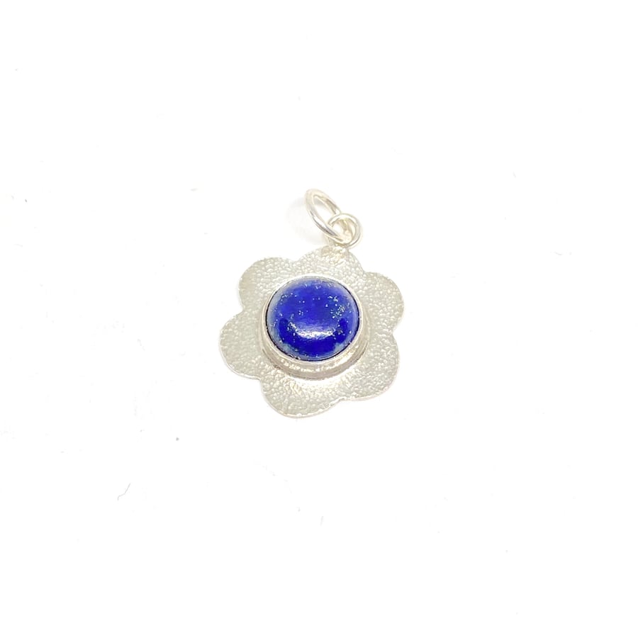 Lapis Lazuli Silver Flower Pendant Handmade 