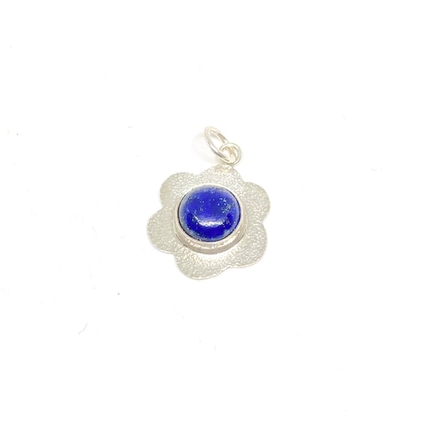 Lapis Lazuli Silver Flower Pendant Handmade 