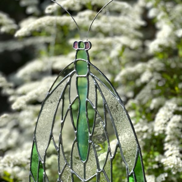 Stained Glass Lacewing - different to stained glass butterfly with vintage glass
