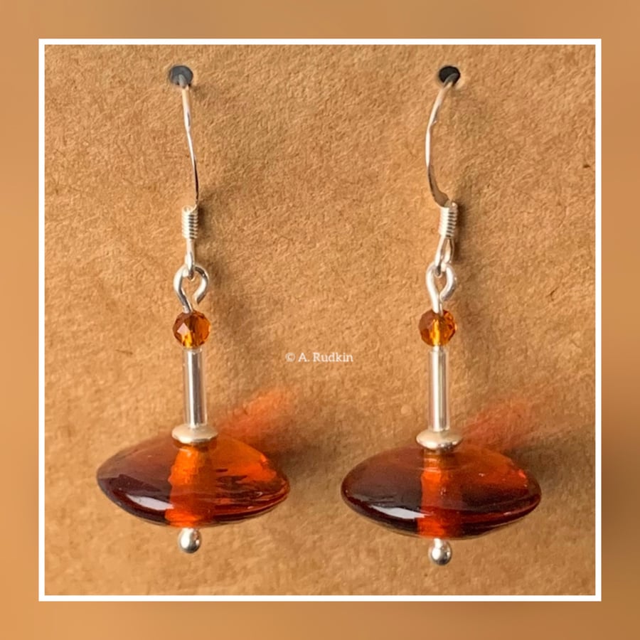 925 sterling silver - lampwork glass - topaz coloured earrings - amanda rudkin 