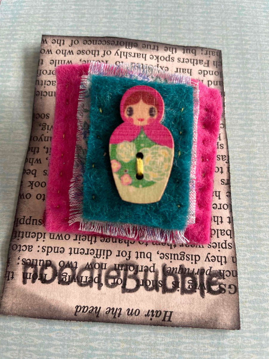Pink & Teal Nesting Doll Brooch 