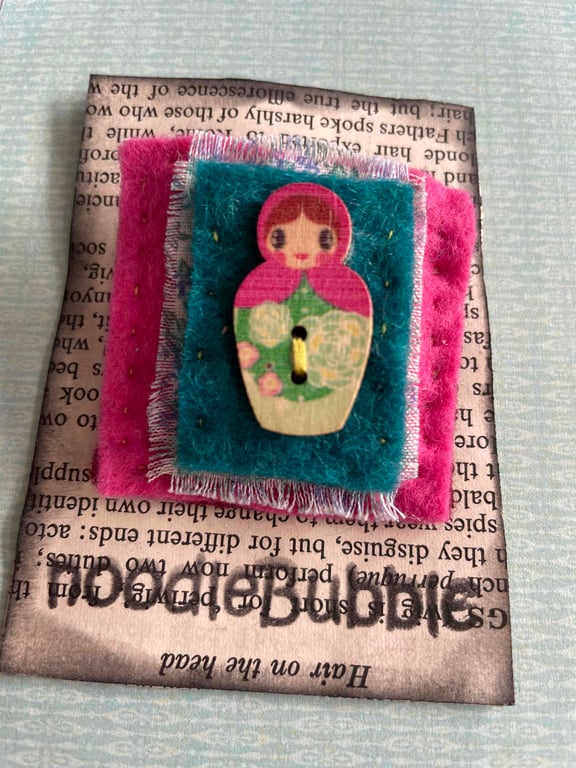 Pink & Teal Nesting Doll Brooch 