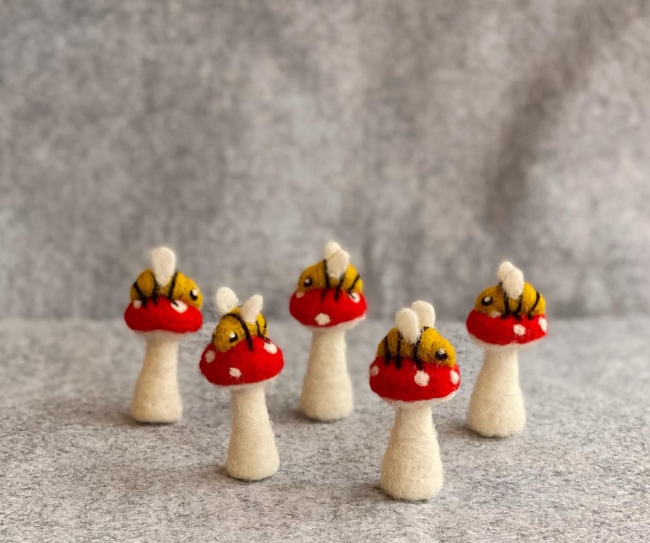 Needle Felted Toadstool and Bee