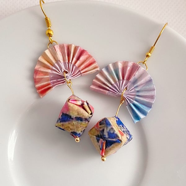 Origami Paper Fan and Spherical Dropped Earrings