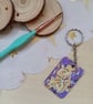 Wooden rectangular purple and white spiral keyring  - Image 1